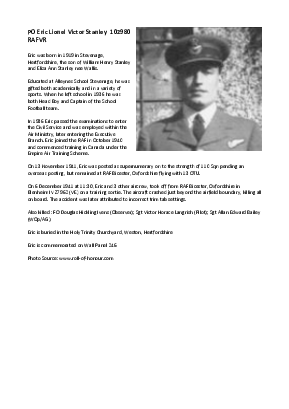 A preview of a PDF biography for Stanley, Eric Lionel Victor
